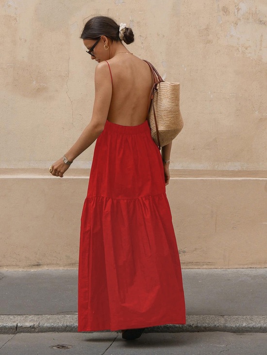 Commense Dresses & Skirts - Commense Solid Backless Long Dress Red M
